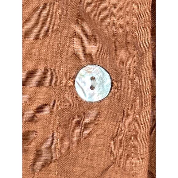 Chicos Button Up 2 Large Brown Sheer Abstract Linen Blend Jacket - Picture 6 of 13